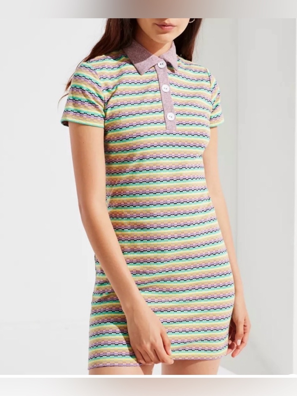 Urban Outfitters Striped Polo Mini Dress in Pastel Multi color cotton 90’s Y2K